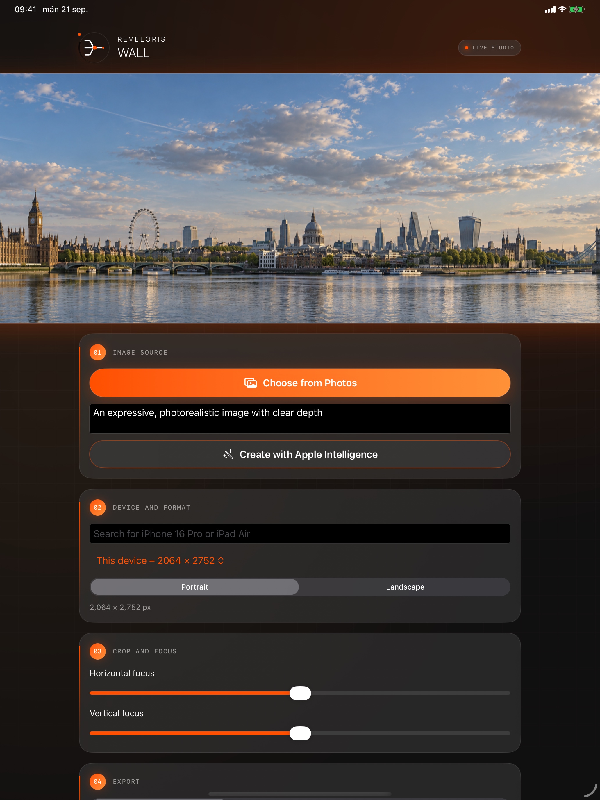 Reveloris Wall on iPad with a London wallpaper.