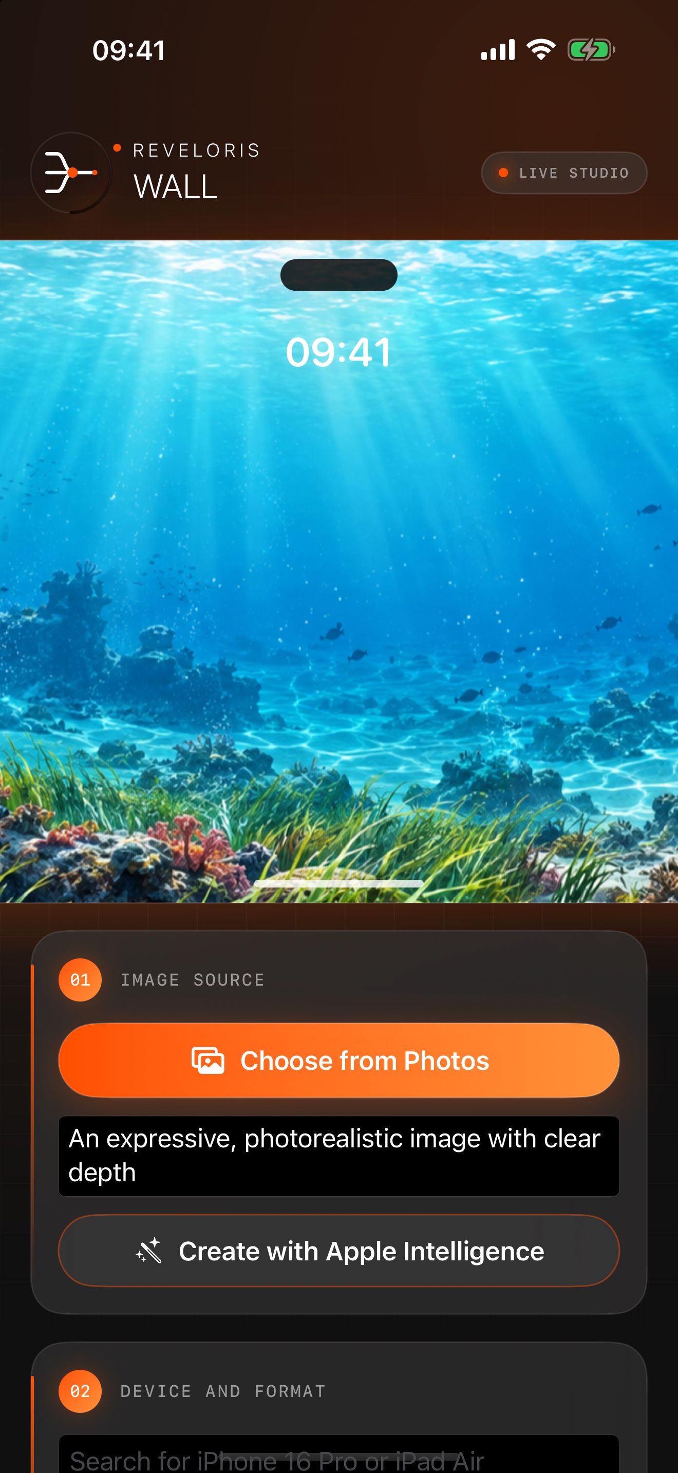 Reveloris Wall previewing an underwater wallpaper for iPhone.